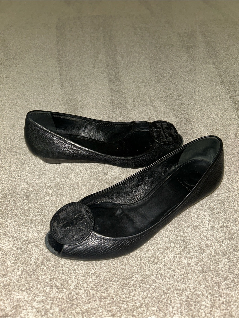 Tory Burch Black Leather Peep-Toe Heels